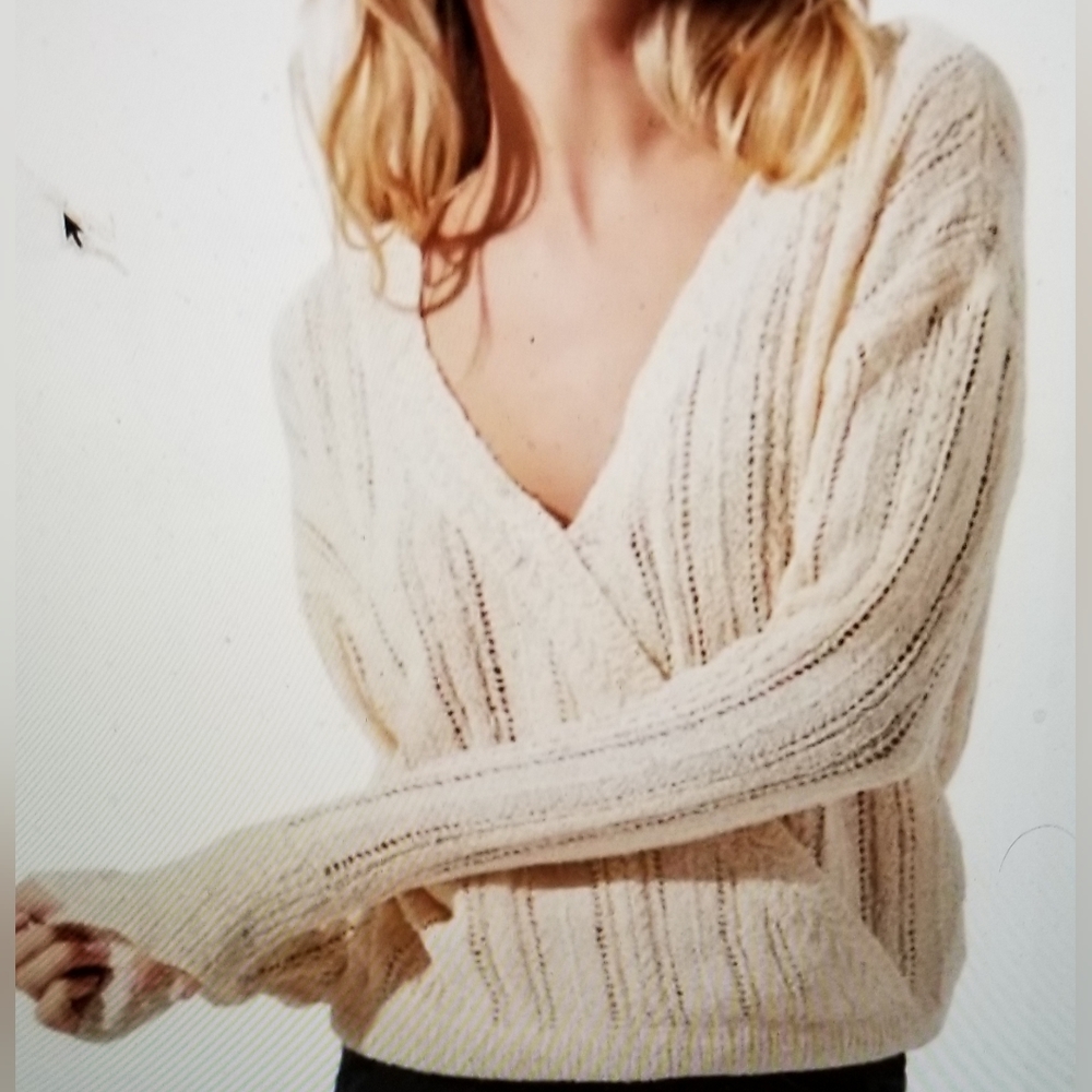 NWT ASTR WRAP FRONT SWEATER POINTELLE CREAM SWEATER - Picture 7 of 8